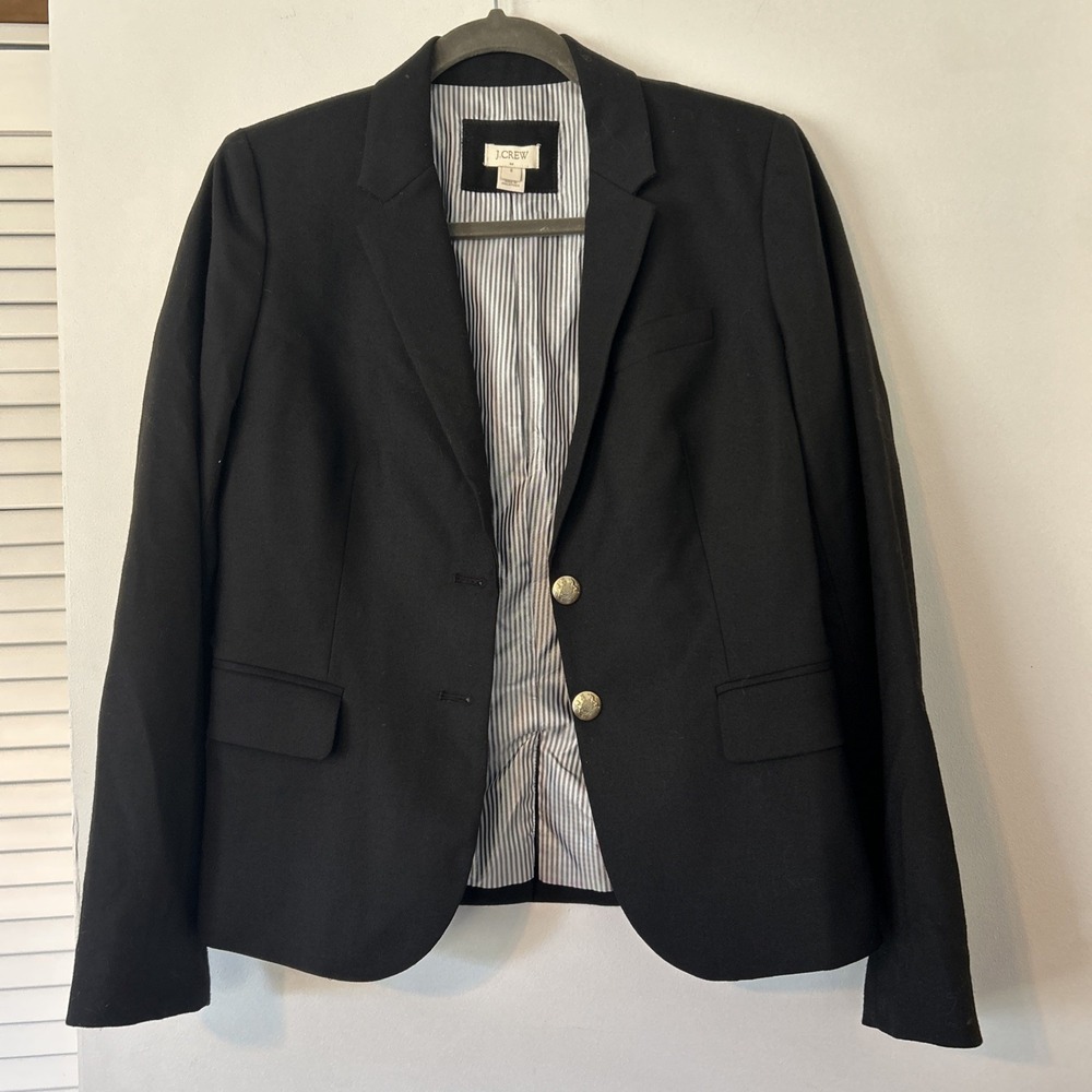 J.Crew‎ Womens Black Wool Blend Schoolboy Blazer Gold Crest Buttons Size 6 92480